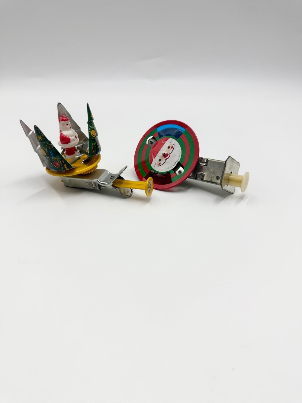 Lot of 2 Antique Japan Tin Litho Christmas Toys Spinning Tree & Sparking Santa